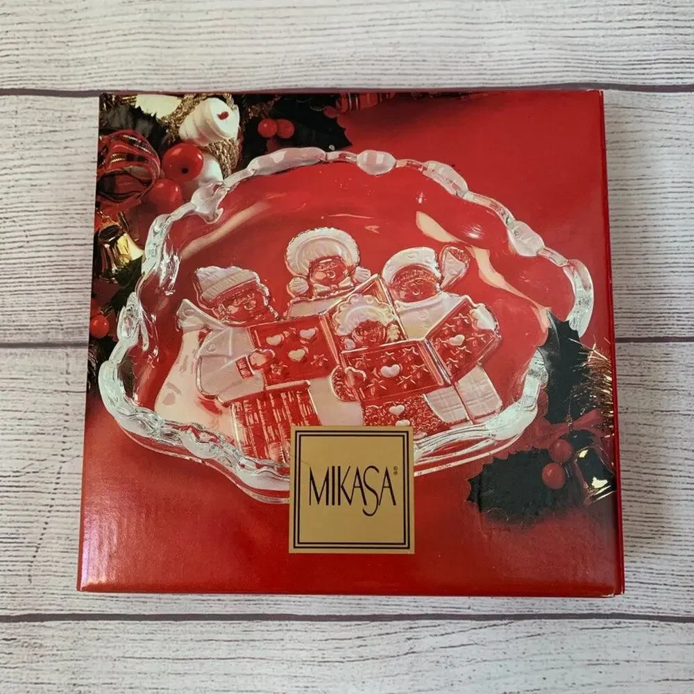 Vintage Mikasa Crystal Carolers Sweet Dish Christmas Candy Bowl Germany with Box